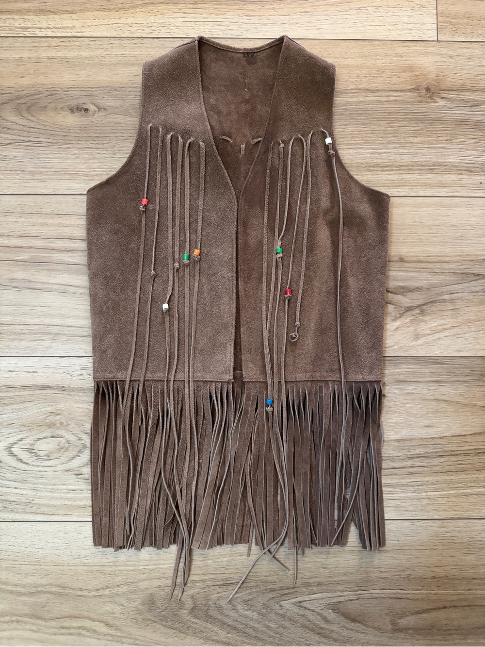 VTG Handmade Suede Fringe Vest Brown XS/S Western Hippie Boho Festival Cowgirl